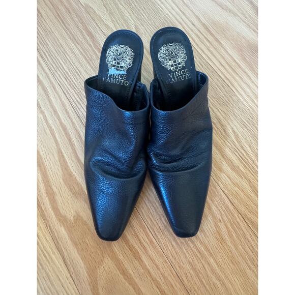 Vince Camuto Black Leather Block Heel Mule - EU 37 / US 6 1/2 Sophisticated Chic - Picture 4 of 8